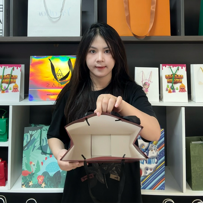 Pattern UV printed white card printed red tote bag