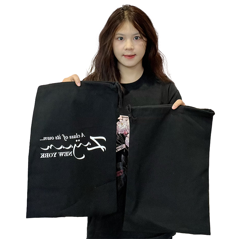 Black cotton drawstring bag 7.17