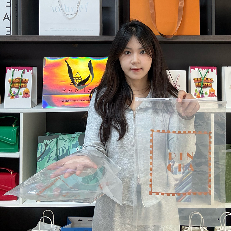 Orange printed transparent PE zipper bag