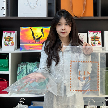 Orange printed transparent PE zipper bag